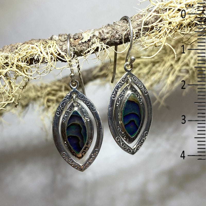 Ornate Sterling Silver Diamond Shaped Paua Shell Earrings