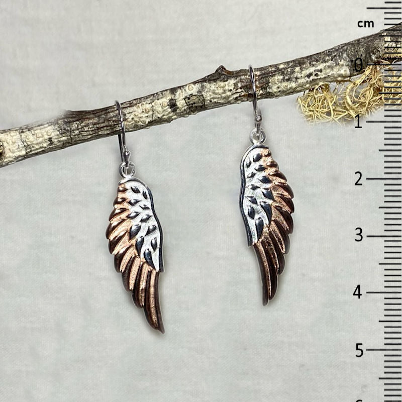 Sterling Silver & Rose Gold Angel Wing Earrings