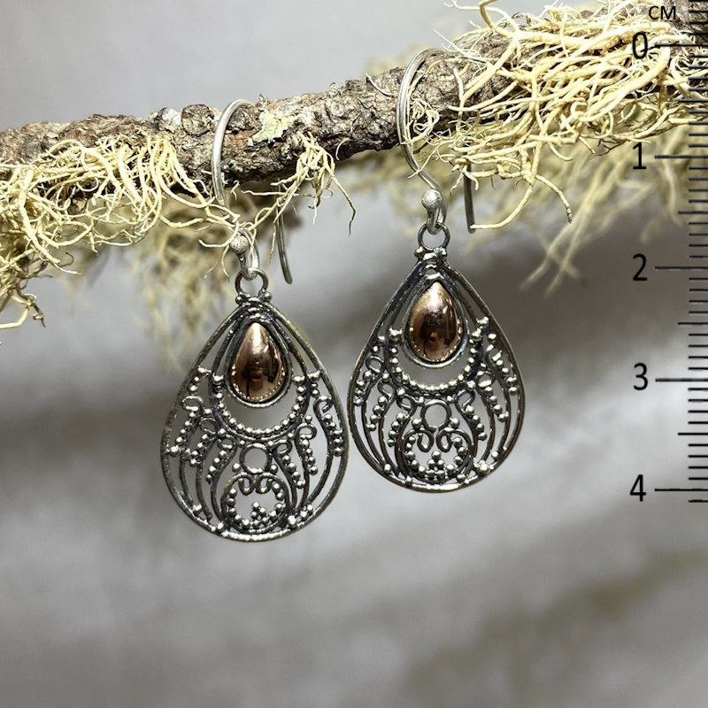 Ornate Sterling Silver & Rose Gold Earrings