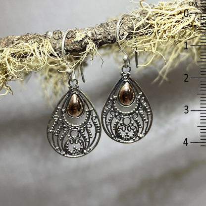 Ornate Sterling Silver & Rose Gold Earrings