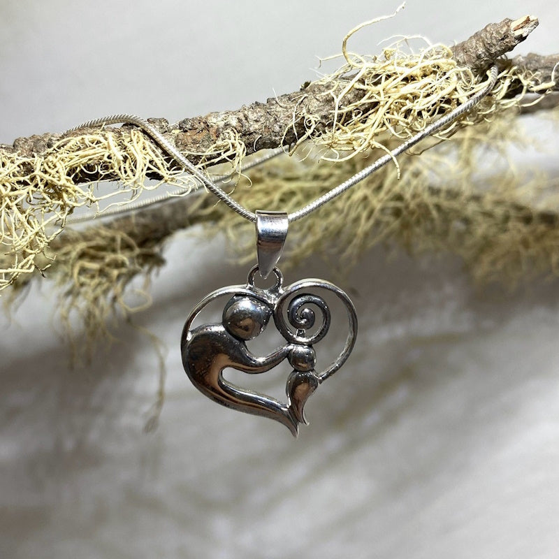 Mother & Child Heart Sterling Silver Pendant