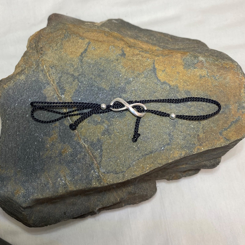 Adjustable Silk Cord Sterling Silver Infinity Bracelet