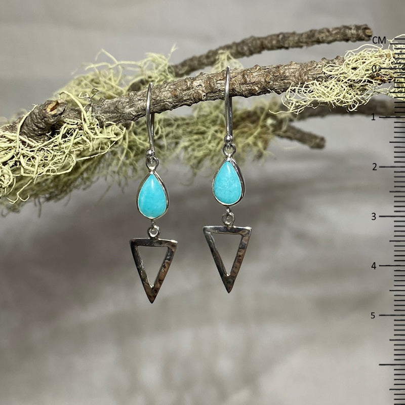 Teardrop Amazonite Hammered Silver Earrings