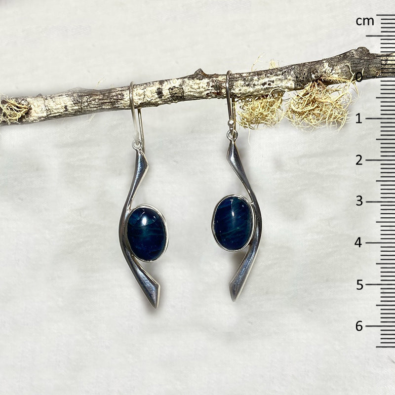 Oval Blue Apatite Ornate Sterling Silver Earrings