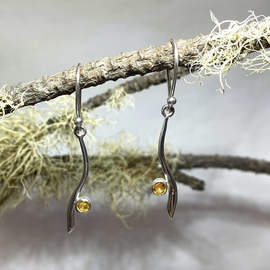 Sterling Silver Round Faceted Citrine Earrings