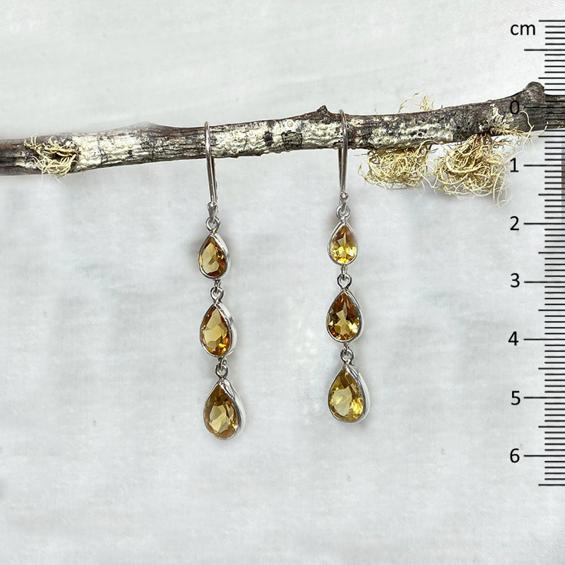 Faceted Three-Tiered Teardrop Citrine Earrings