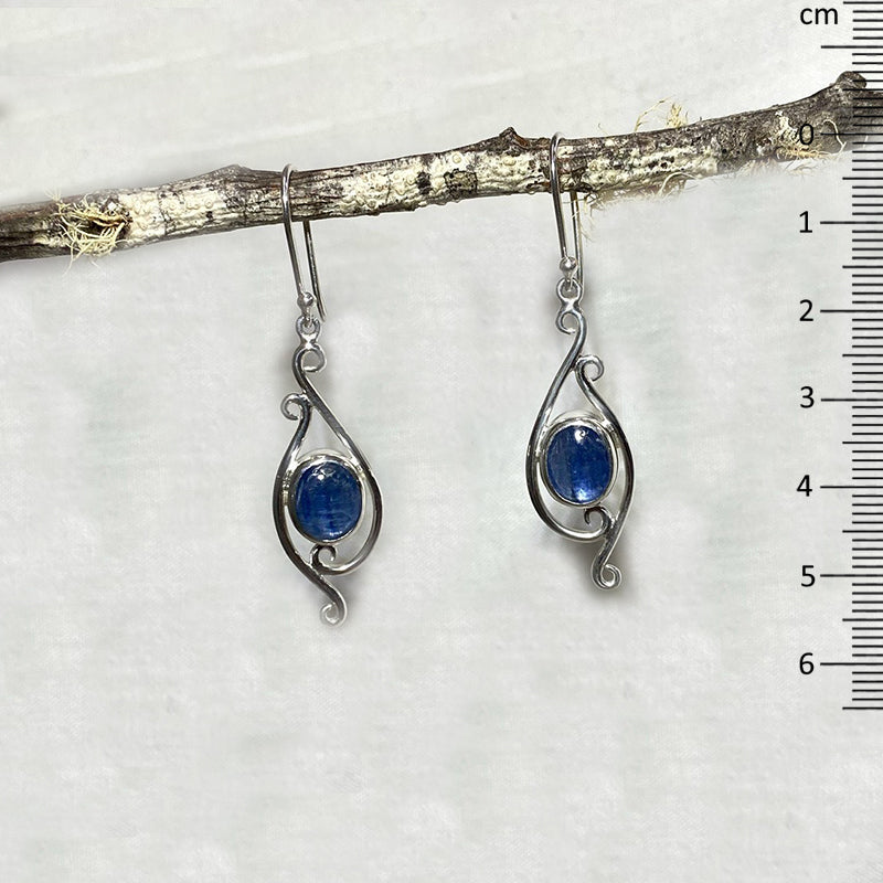 Oval Blue Kyanite Ornate Sterling Silver Earrings