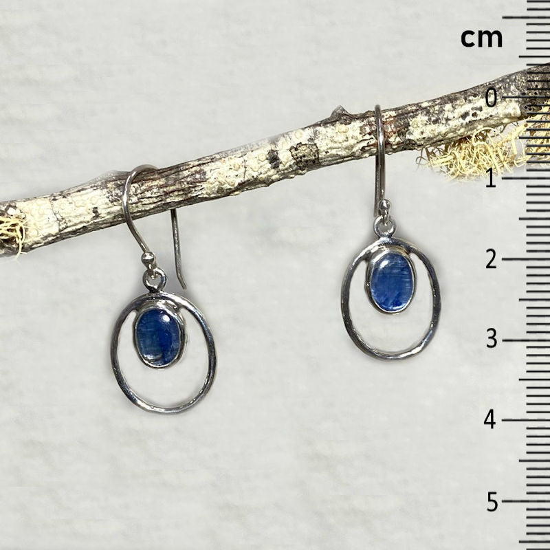 Oval Blue Kyanite Ornate Sterling Silver Earrings