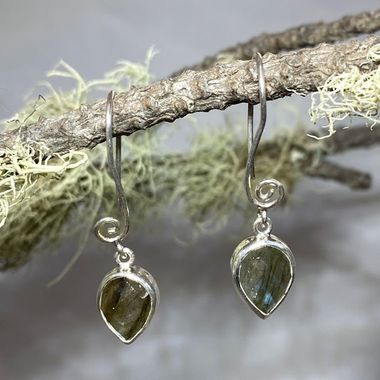 Faceted Pear Shaped Blue Flash Labradorite Earrings