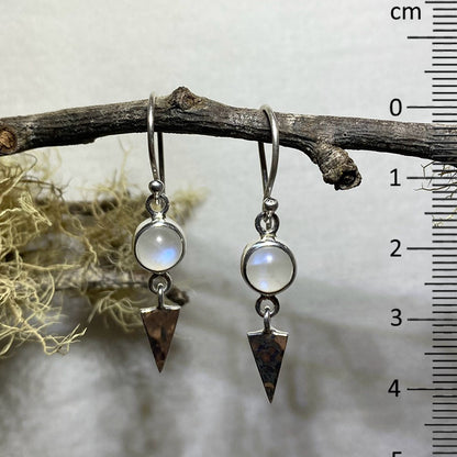 Sterling Silver Triangle Round Rainbow Moonstone Earrings