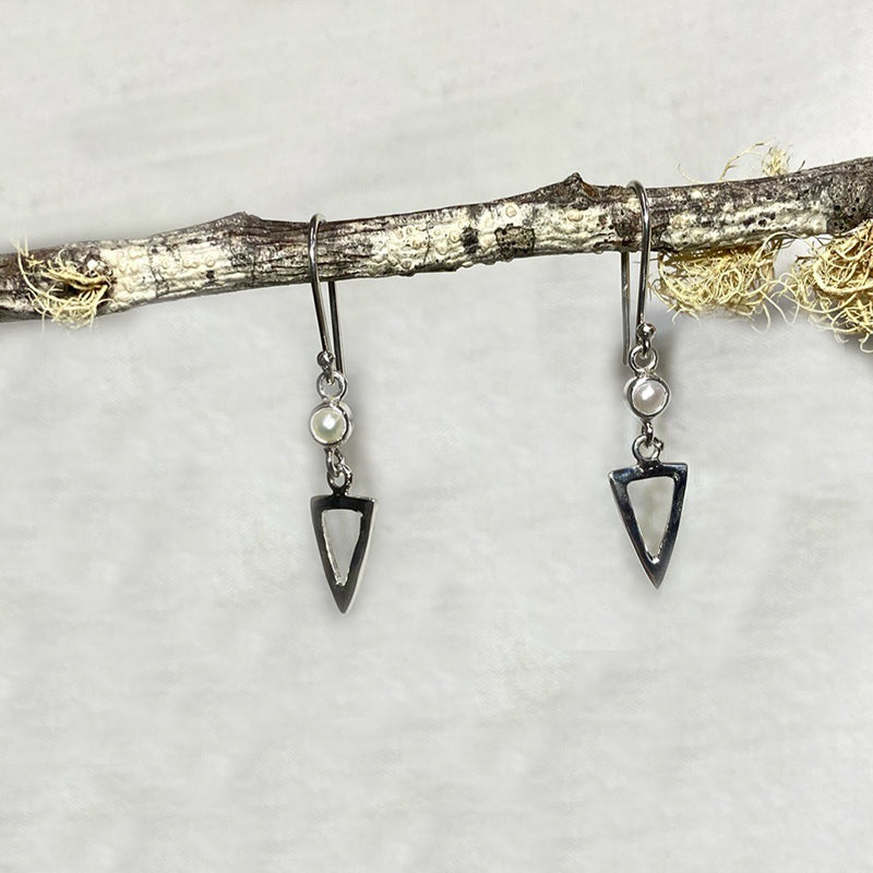 Round Pearl Triangle Sterling Silver Earrings