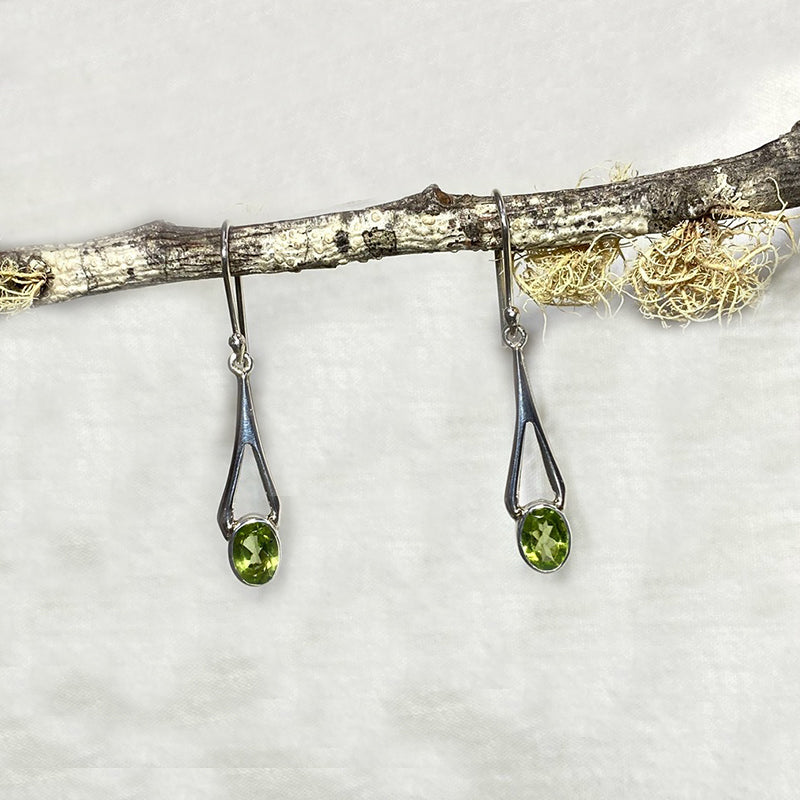 Faceted Oval Peridot Ornate Sterling Silver Earrings