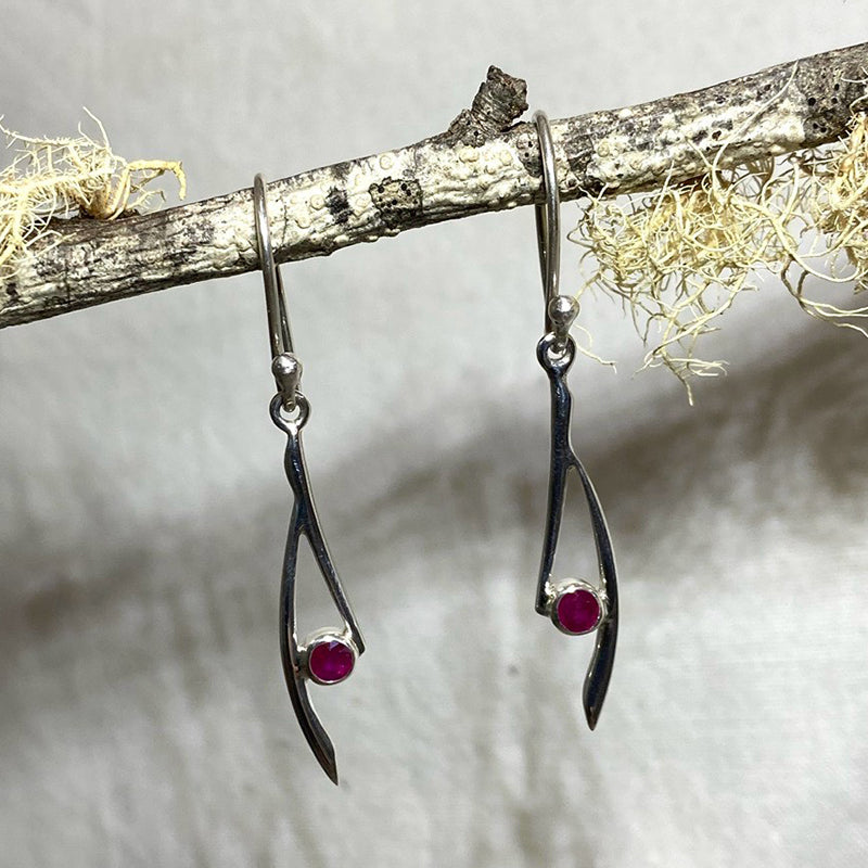 Ornate Sterling Silver Round Faceted Ruby Earrings
