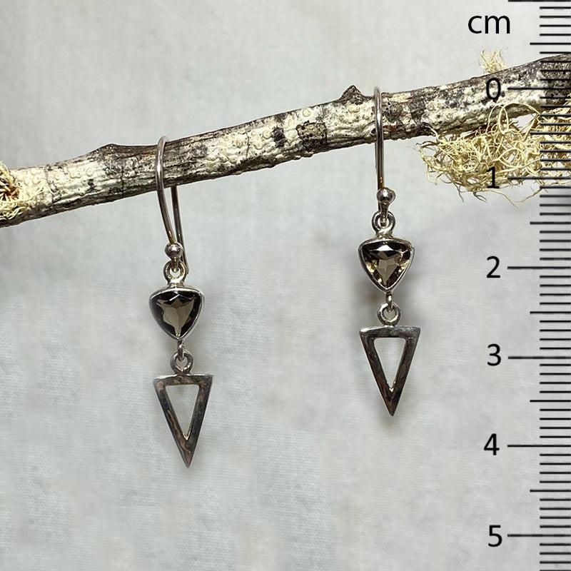 Sterling Silver Triangle Faceted Smokey Quartz Earrings