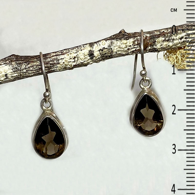 Faceted Teardrop Smokey Quartz Earrings