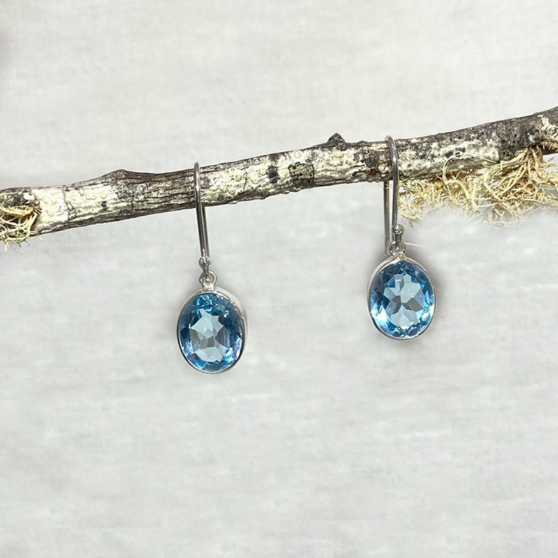 Faceted Oval Blue Topaz Earrings