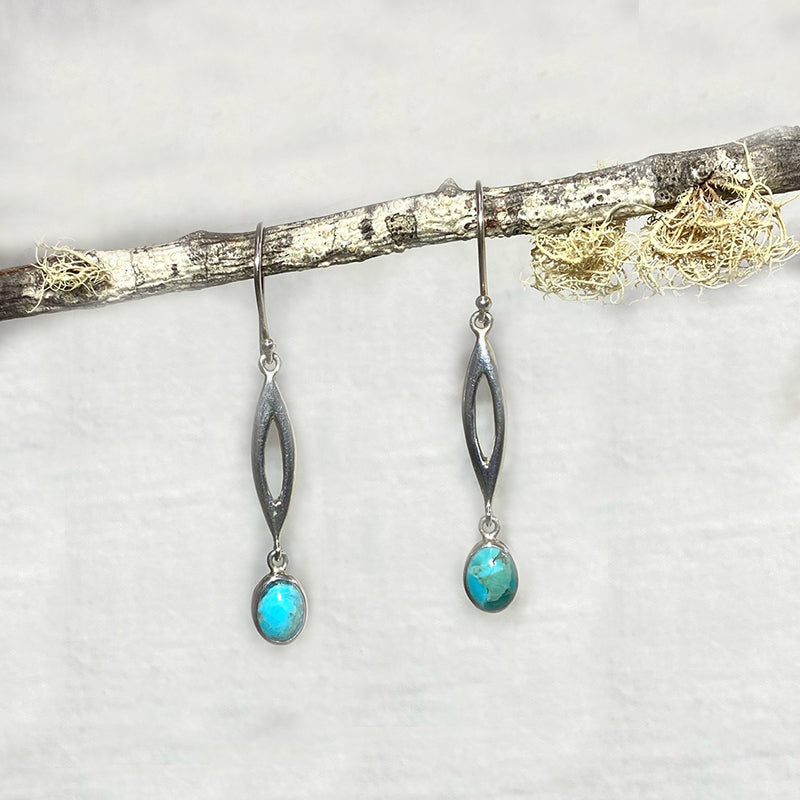 Ornate Sterling Silver Oval Turquoise Earrings