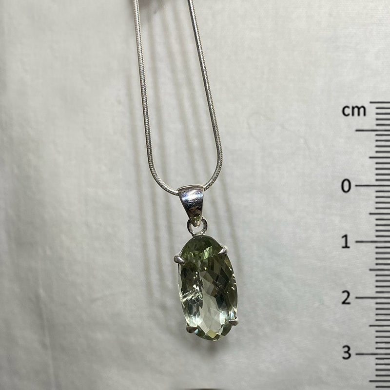 Faceted Oval Green Amethyst Pendant