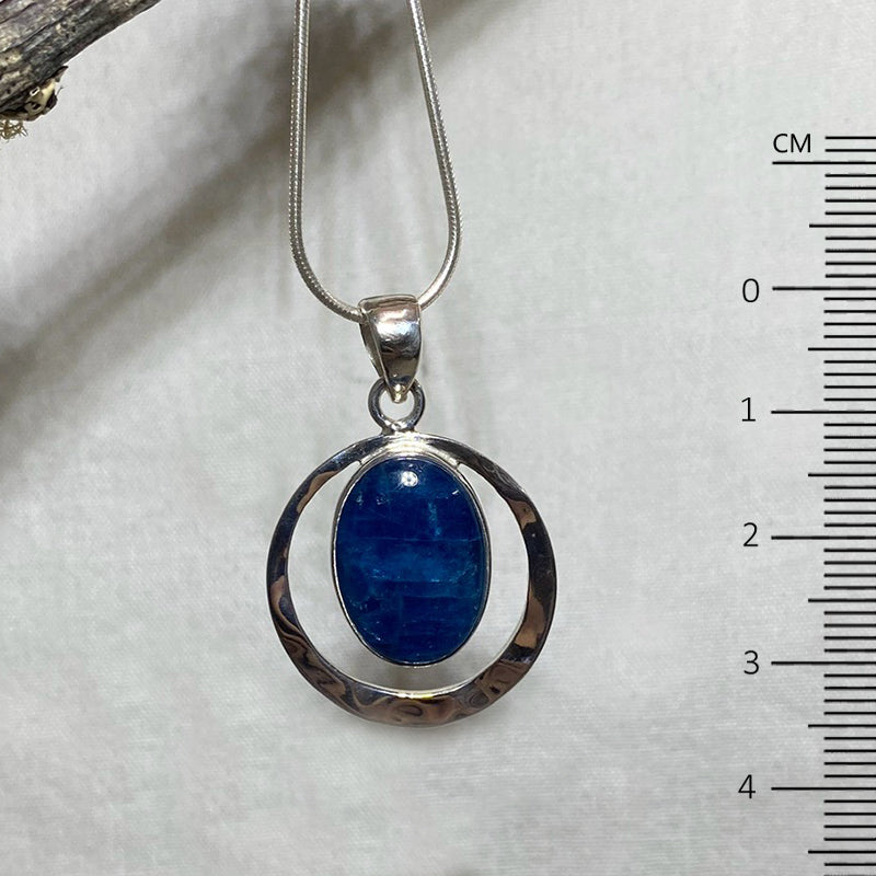Ornate Sterling Silver Oval Blue Apatite Pendant