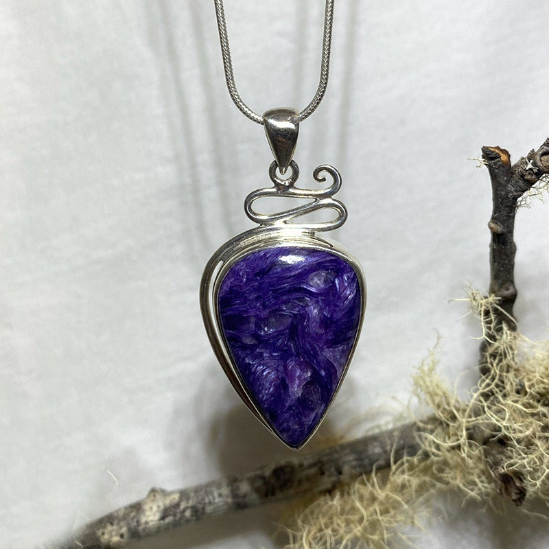 Framed Pear Shaped Charoite Pendant