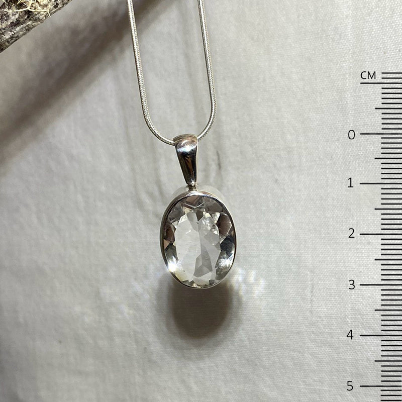 Oval Faceted Clear Quartz Pendant