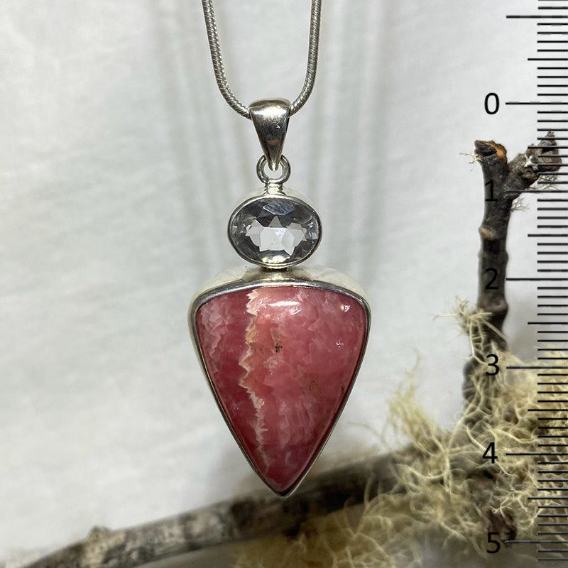 Rhodochrosite & Faceted Clear Quartz Pendant