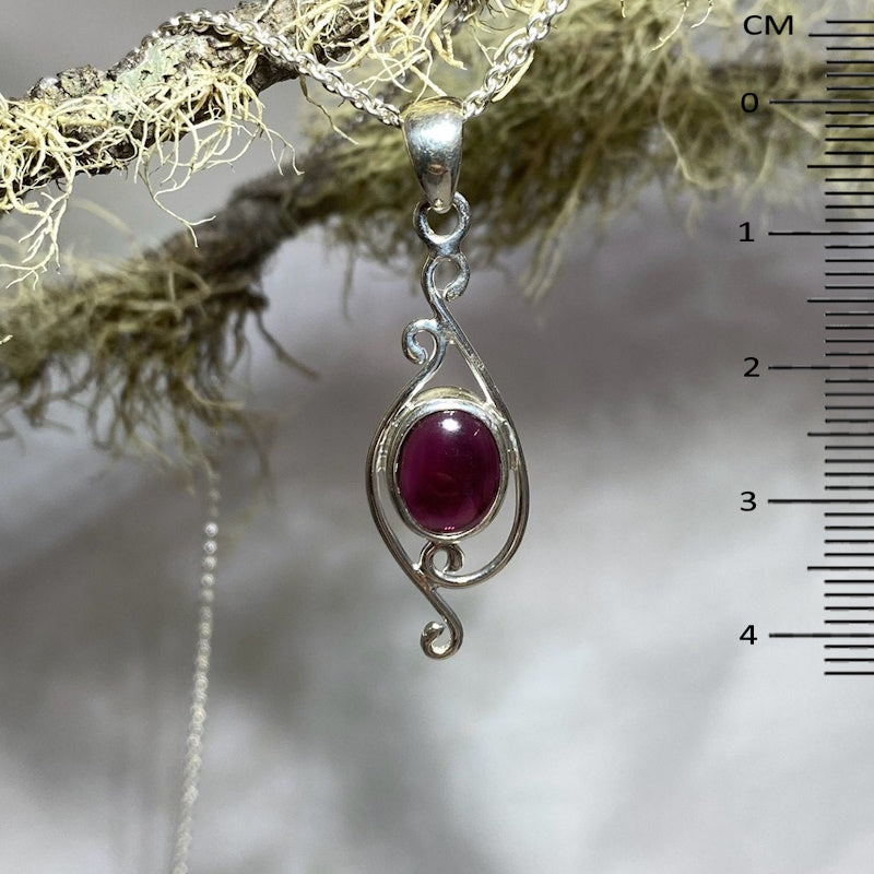 Scrolling Silver Round Garnet Pendant