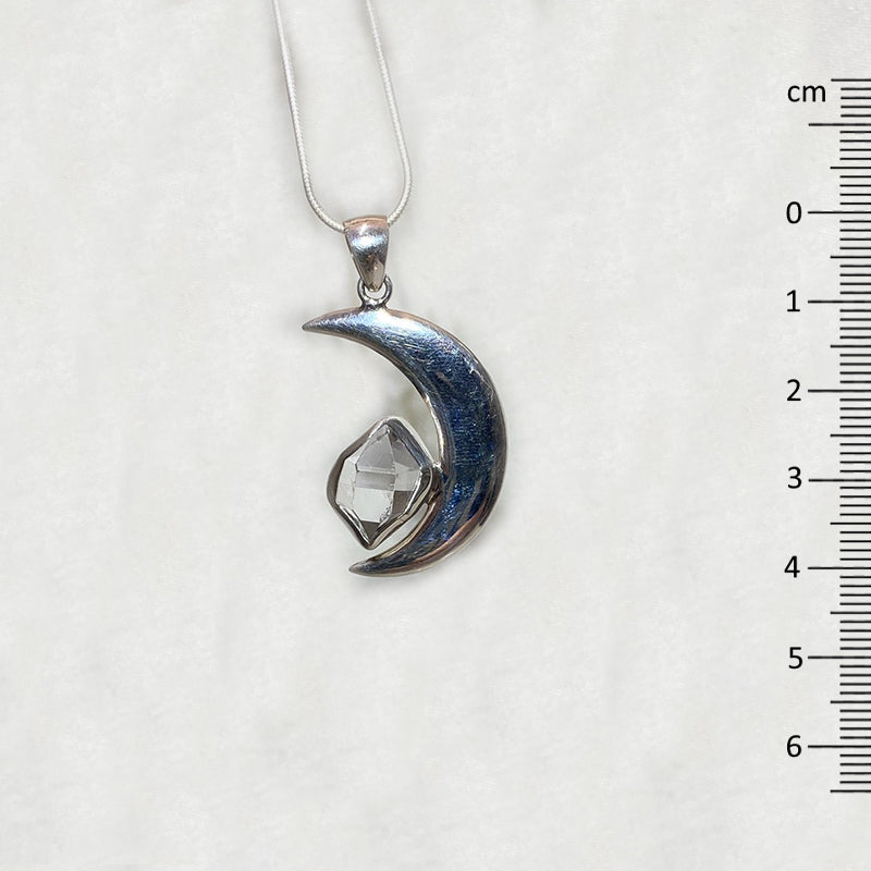 Natural Herkimer Diamond Sterling Silver Crescent Moon Pendant