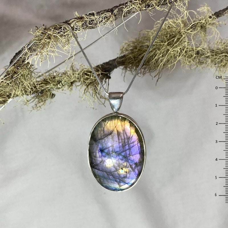 Purple and Orange Flash Oval Labradorite Pendant