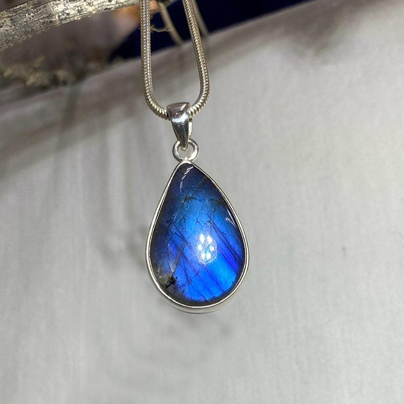 Teardrop Blue Flash Labradorite Pendant