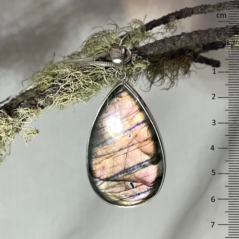 Large Teardrop Purple Flash Labradorite Pendant