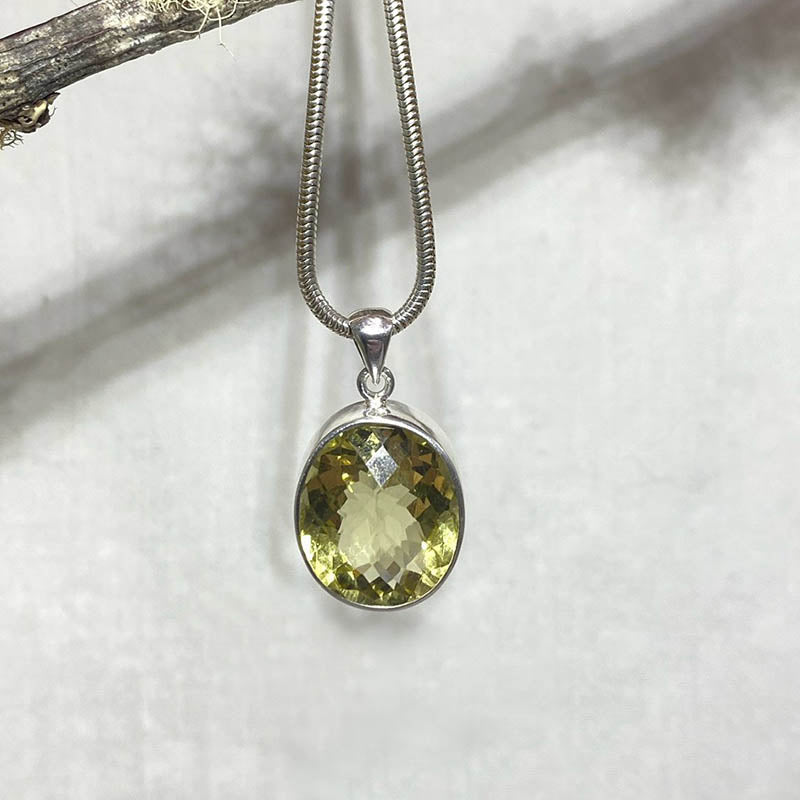 Oval Faceted Lemon Quartz Pendant