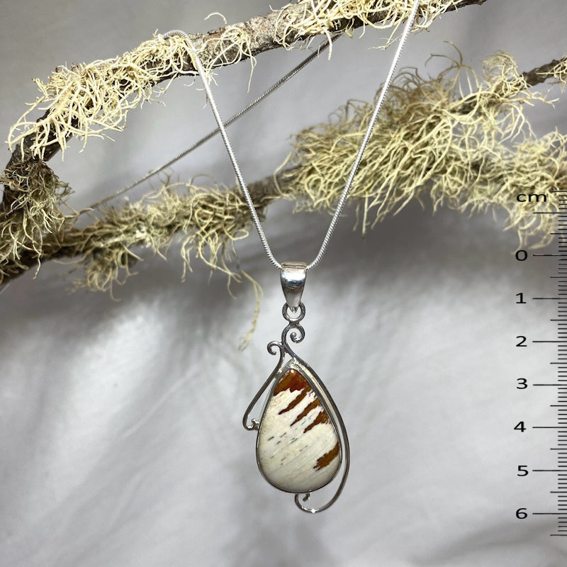 Scrolling Silver Teardrop Mookaite Pendant