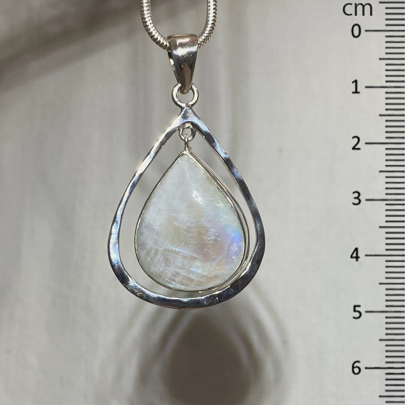 Ornate Sterling Silver Triangle Rainbow Moonstone Pendant