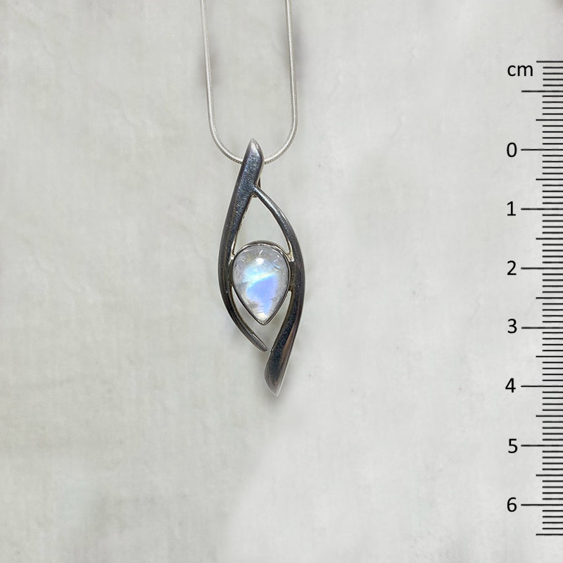 Ornate Sterling Silver Pear Shaped Rainbow Moonstone Pendant