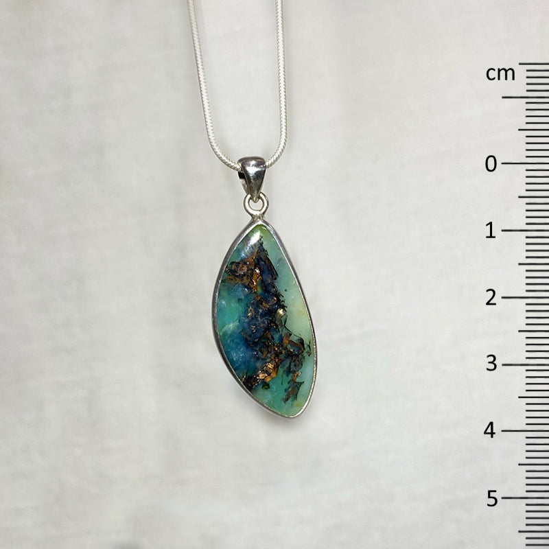 Freeform Blue Fossil Opal Wood Copper Pendant