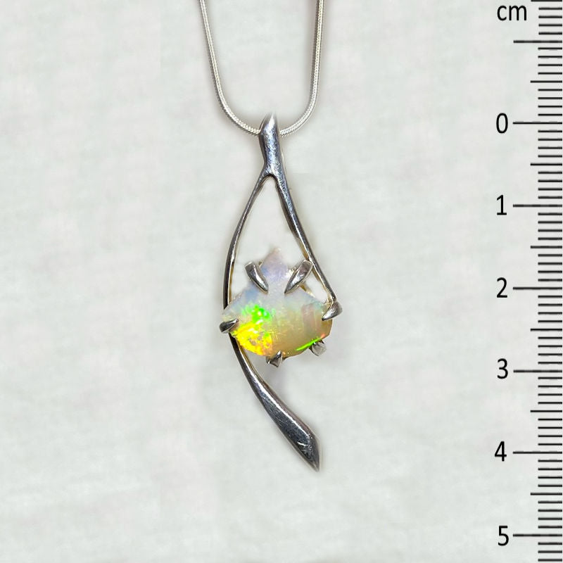 Freeform Ethiopian Opal Ornate Sterling Silver Pendant