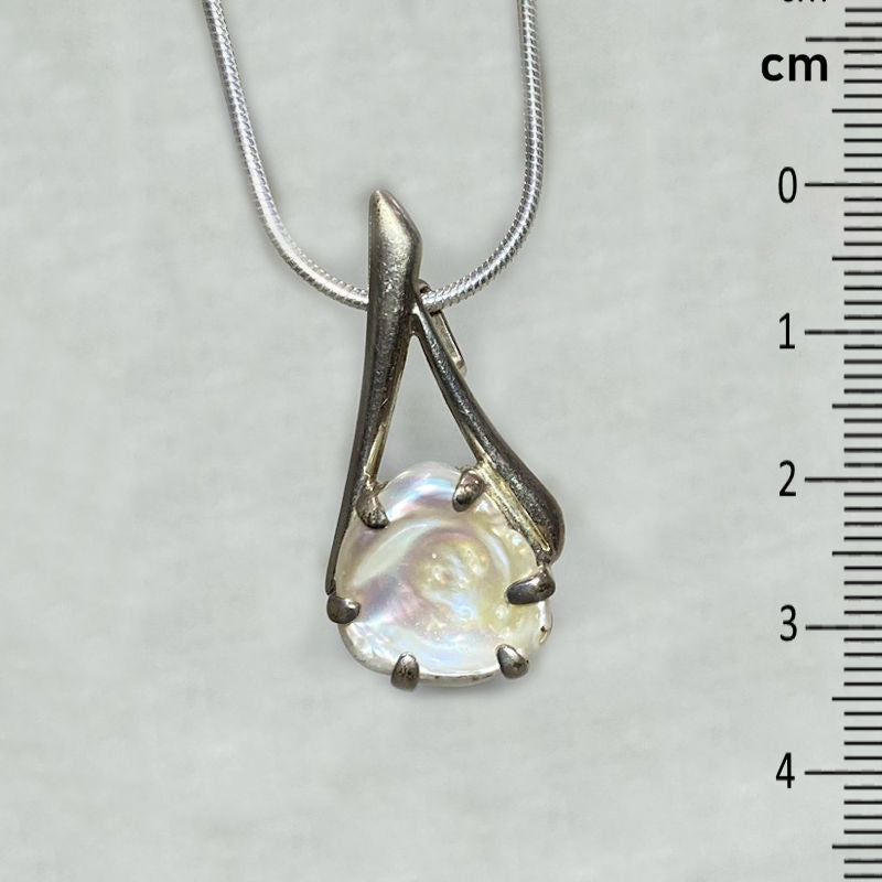 Ornate Sterling Silver Keshi Pearl Pendant