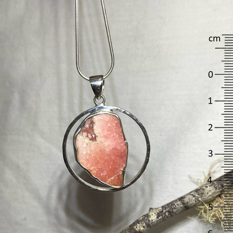 Natural Freeform Rhodocrosite Ornate Sterling Silver Pendant