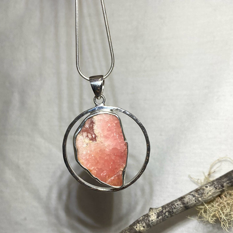 Natural Freeform Rhodocrosite Ornate Sterling Silver Pendant