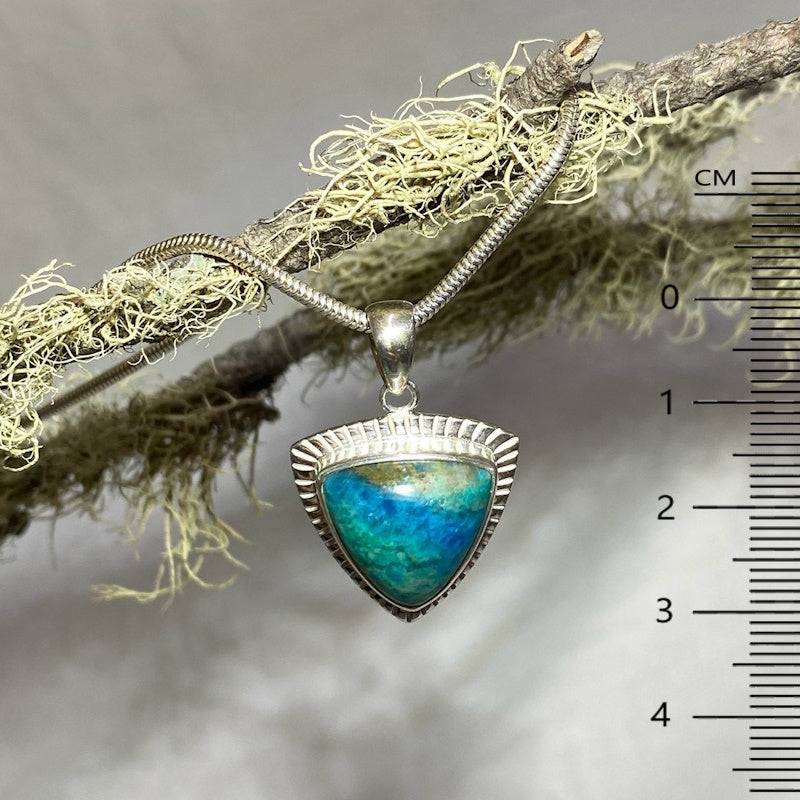 Ornate Sterling Silver Triangle Shattuckite Pendant