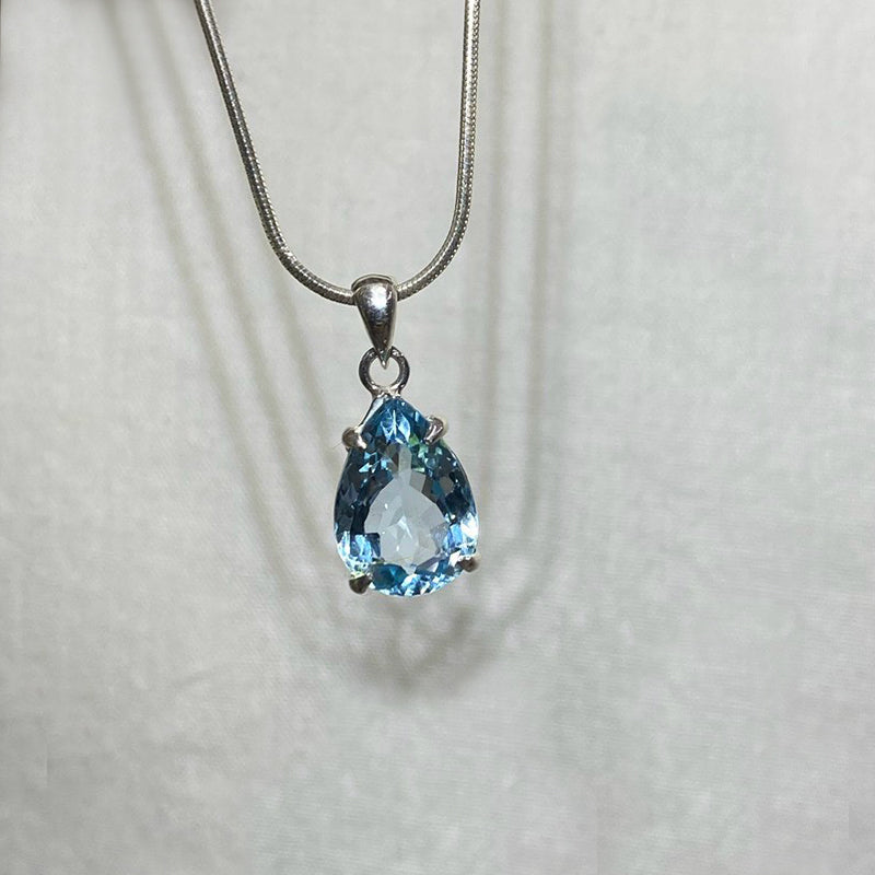 Teardrop Faceted Blue Topaz Pendant