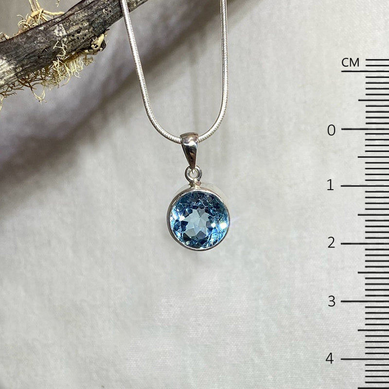 Round Faceted Blue Topaz Pendant