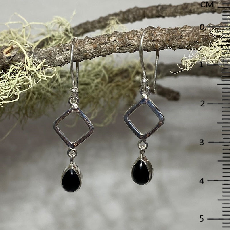 Hammered Sterling Silver Teardrop Black Tourmaline Earrings