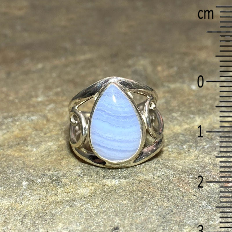 Blue Lace Agate Swirling Sterling Silver Ring- Size 7