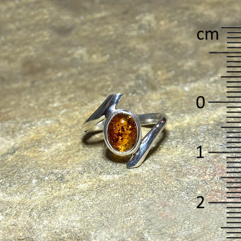 Sterling Silver Offset Oval Amber Ring- Size 8