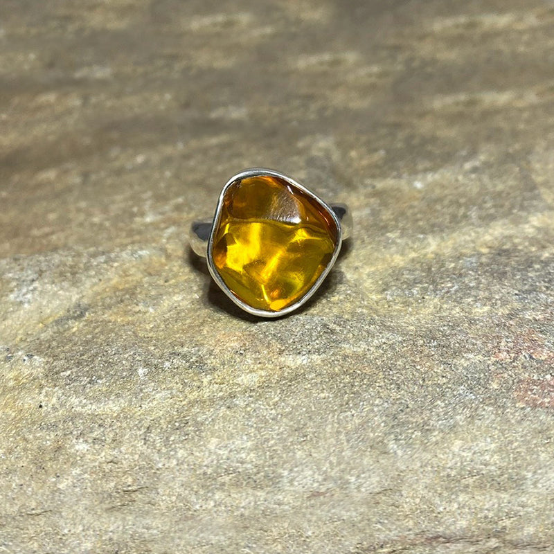Freeform Mexican Amber Ring- Size 8