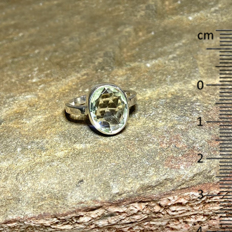 Faceted Oval Green Amethyst Ring- Size 7