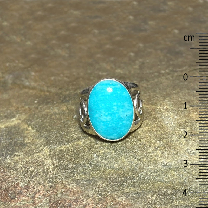 Oval Amazonite Swirling Sterling Silver Ring- Size 9