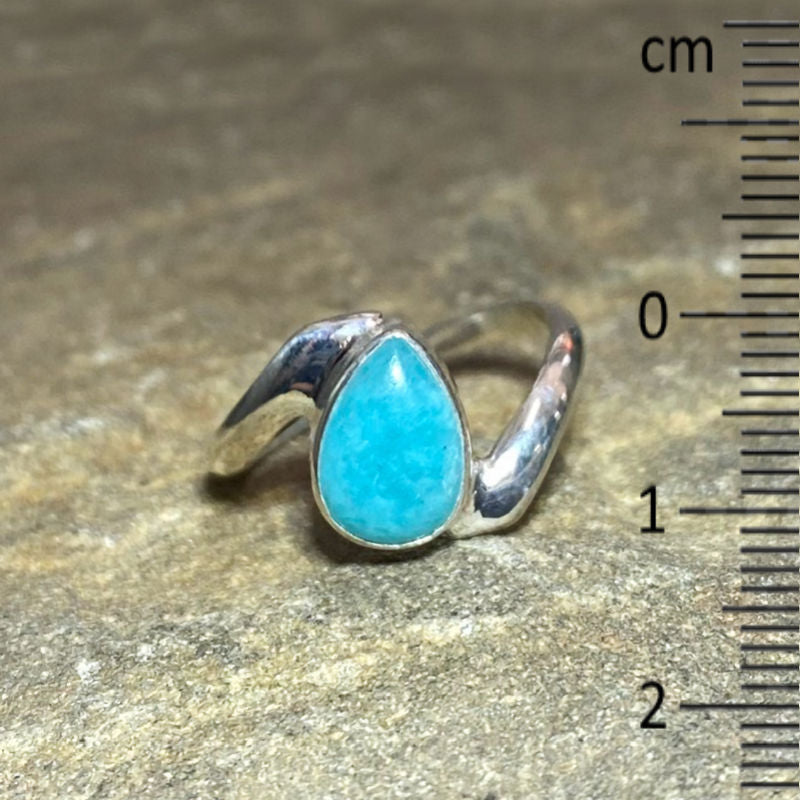 Teardrop Amazonite Sterling Silver Offset Ring- Size 7.5